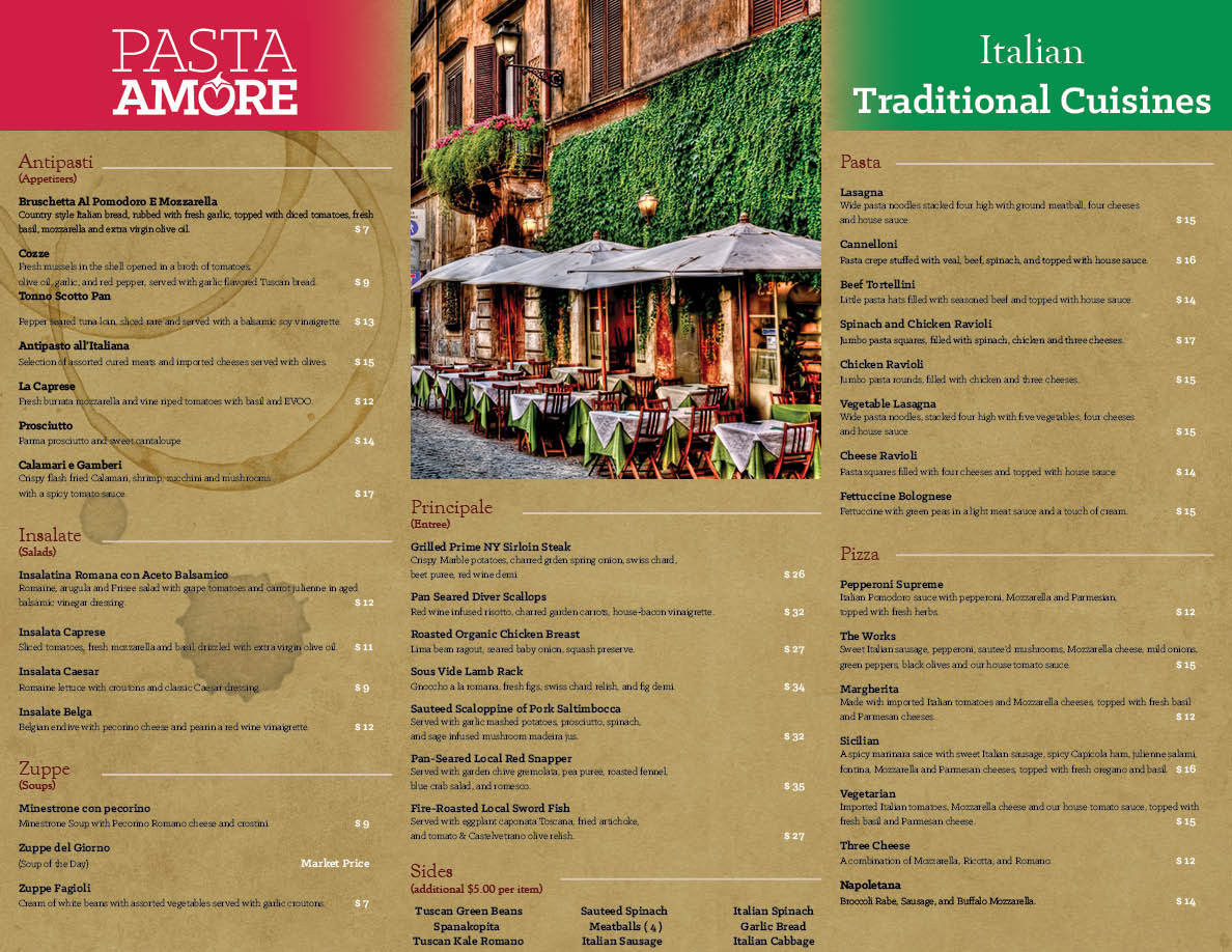 Pasta Amore Menu